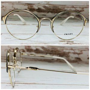 Prada Round Pale Gold Metal Eyeglasses Glasses Frames NWOT